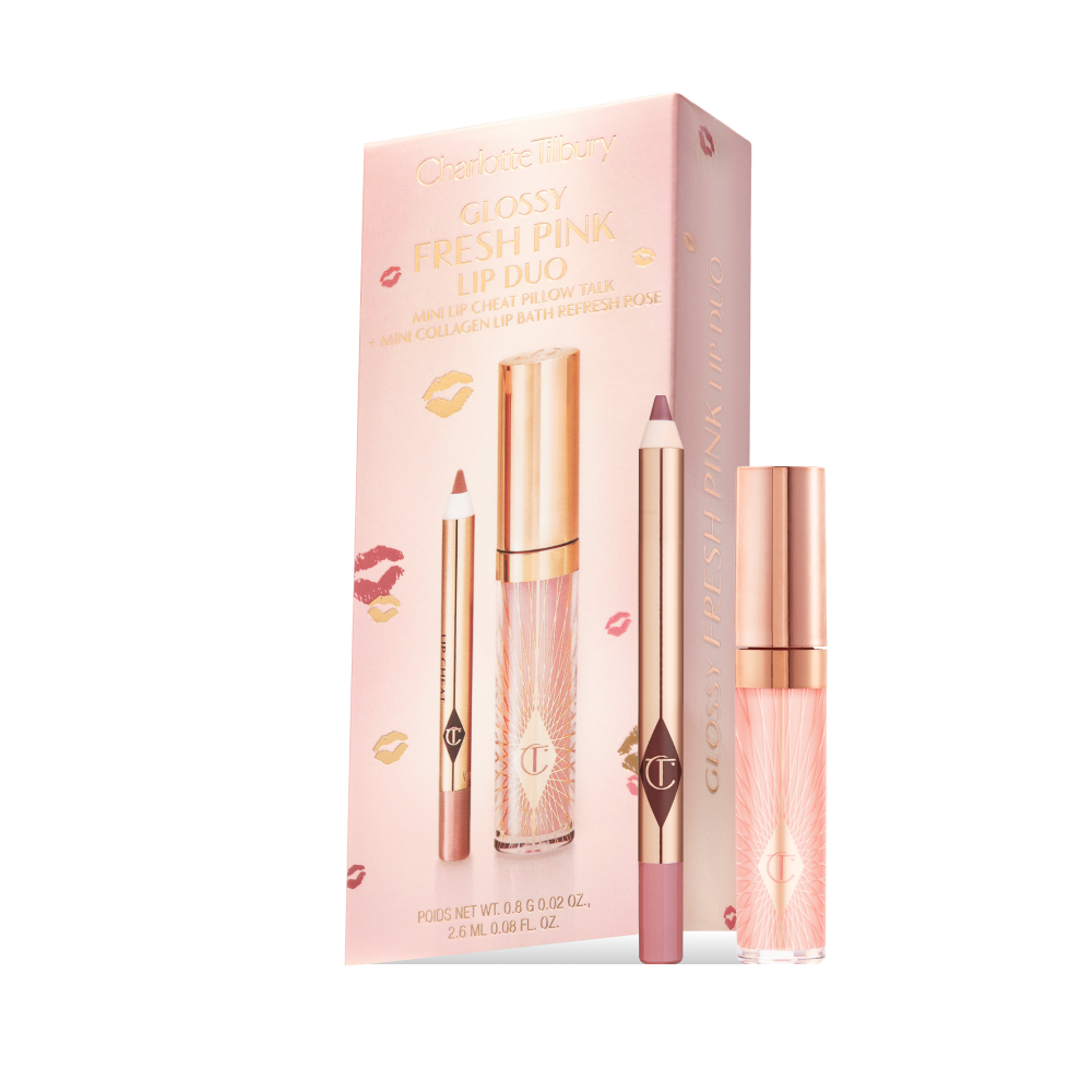 CHARLOTTE TILBURY GLOSSY FRESH PINK LIP DUO #pillow talk, refresh rose (0.8g, 2.6ml)